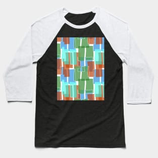 Colorful Green Mid Century Modern 60s Style Geometric Cut Outs Pattern Baseball T-Shirt